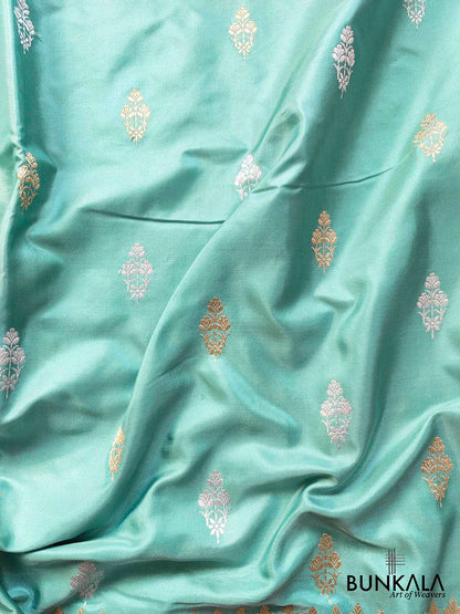 A Touch of Royalty Light Blue Pure Katan Silk Handloom Sona Rupa Allover Small Buti Banarasi Saree with Meenakari Border
