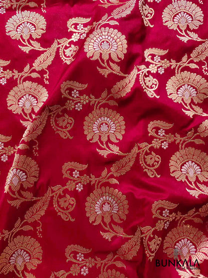 Bridal Bliss Maroon Pure Katan Silk Handloom Sona Rupa Kadwa Jangla Banarasi Saree
