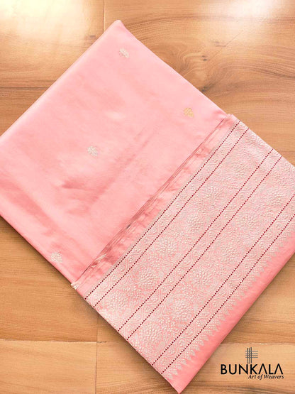 Classic Baby Pink Pure Katan Silk Handloom Allover Sona Rupa Small Kadwa Buti Banarasi Saree