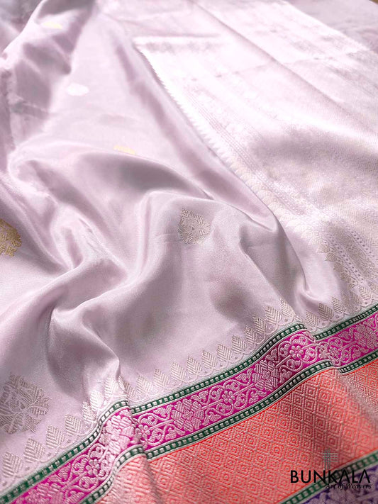 Ethereal Lavender Pure Tissue Katan Silk Handloom Allover Sona Rupa Small Buti Banarasi Saree with Meenakari Border