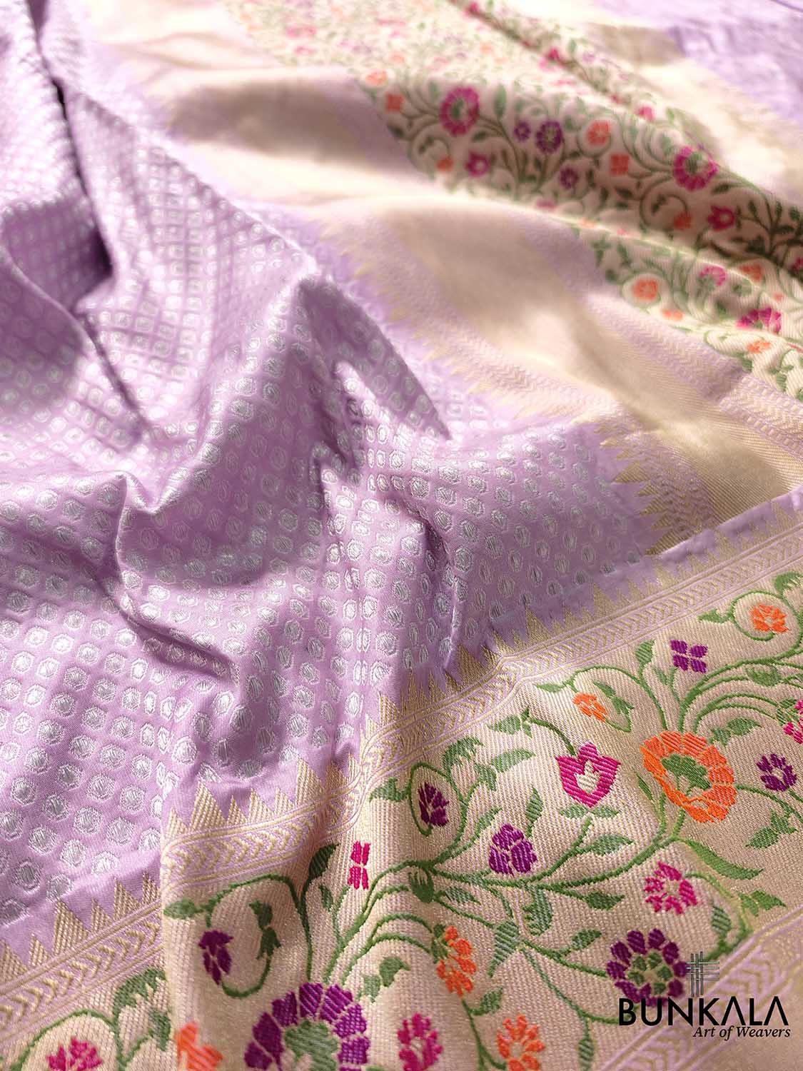Regal Lavender Pure Katan Silk Handloom Gold and Silver Zari Banarasi Saree with Meenakari Border and Pallu