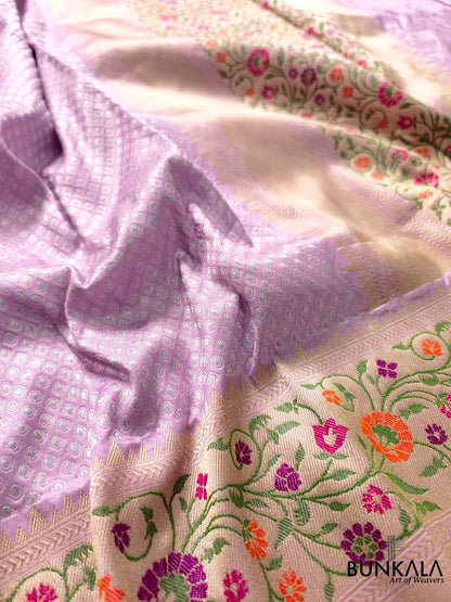 Regal Lavender Pure Katan Silk Handloom Gold and Silver Zari Banarasi Saree with Meenakari Border and Pallu