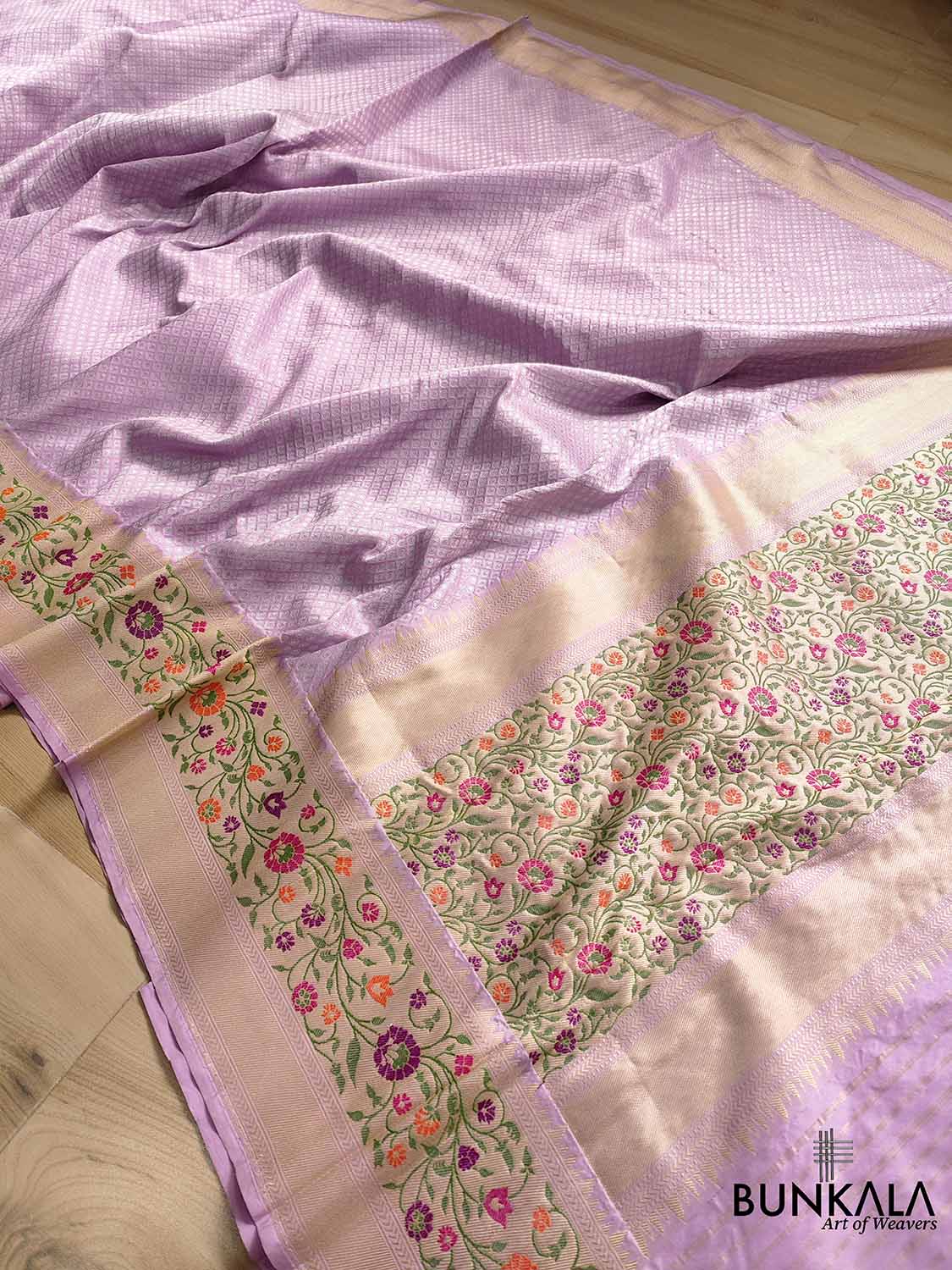 Regal Lavender Pure Katan Silk Handloom Gold and Silver Zari Banarasi Saree with Meenakari Border and Pallu