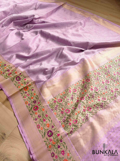 Regal Lavender Pure Katan Silk Handloom Gold and Silver Zari Banarasi Saree with Meenakari Border and Pallu
