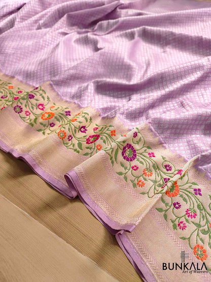 Regal Lavender Pure Katan Silk Handloom Gold and Silver Zari Banarasi Saree with Meenakari Border and Pallu