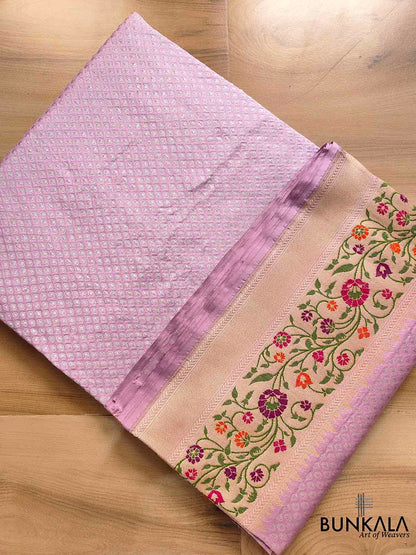 Regal Lavender Pure Katan Silk Handloom Gold and Silver Zari Banarasi Saree with Meenakari Border and Pallu