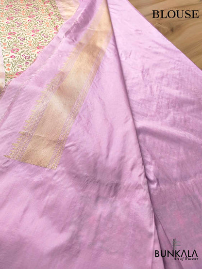 Regal Lavender Pure Katan Silk Handloom Gold and Silver Zari Banarasi Saree with Meenakari Border and Pallu