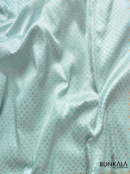 Glimmering Grace Light Blue Pure Katan Silk Handloom Gold and Silver Zari Banarasi Saree with Meenakari Border and Pallu